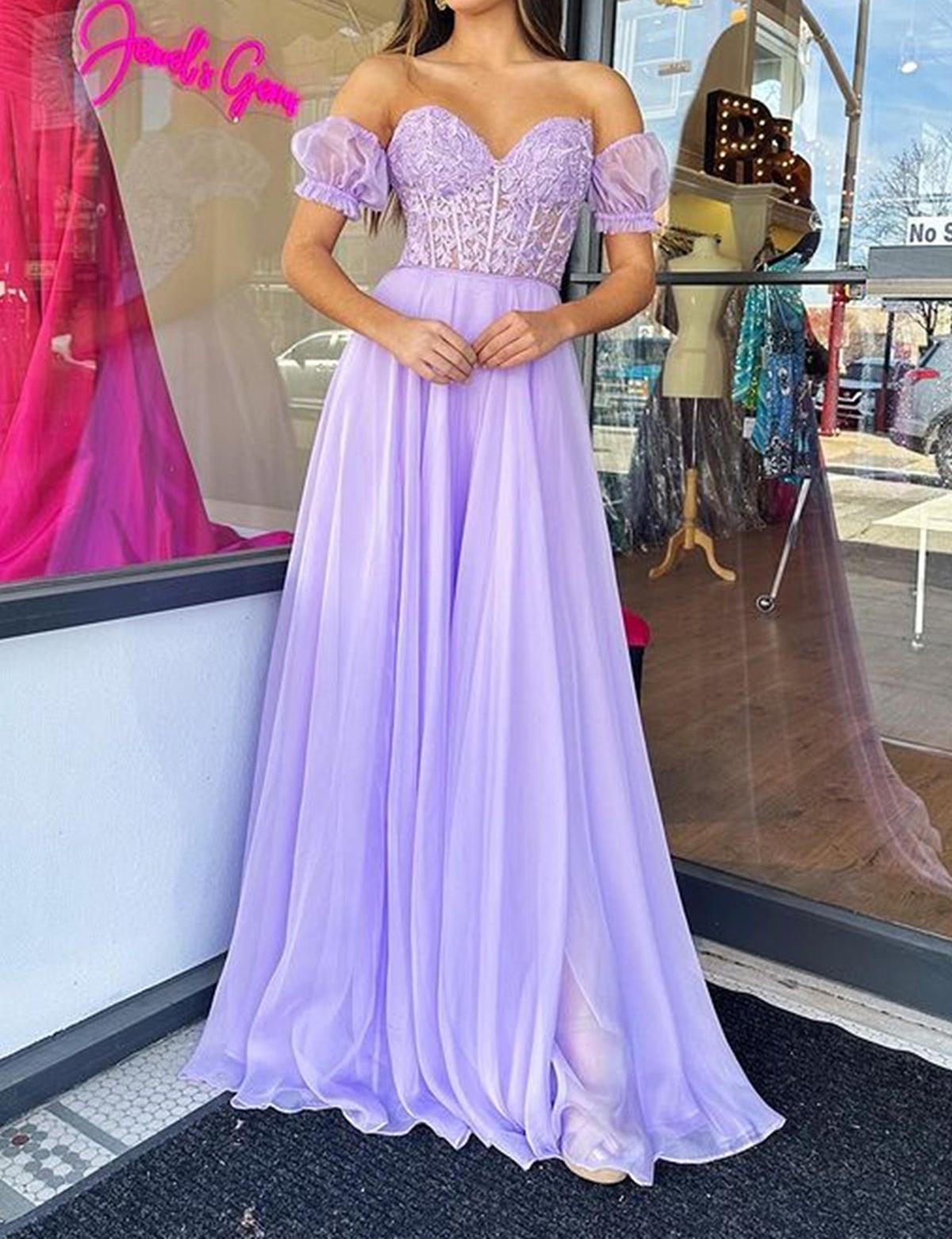 Unthony - Strapless Sweetheart Neck Purple Lace Long Prom Dress