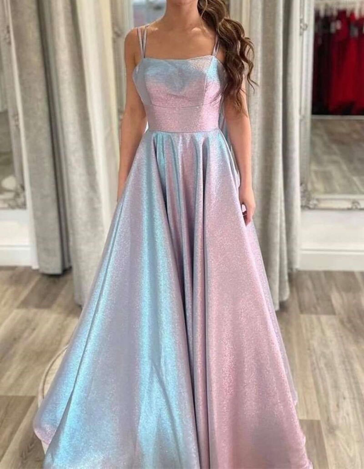 Unthony - Open Back Silver Satin Long Prom Dress