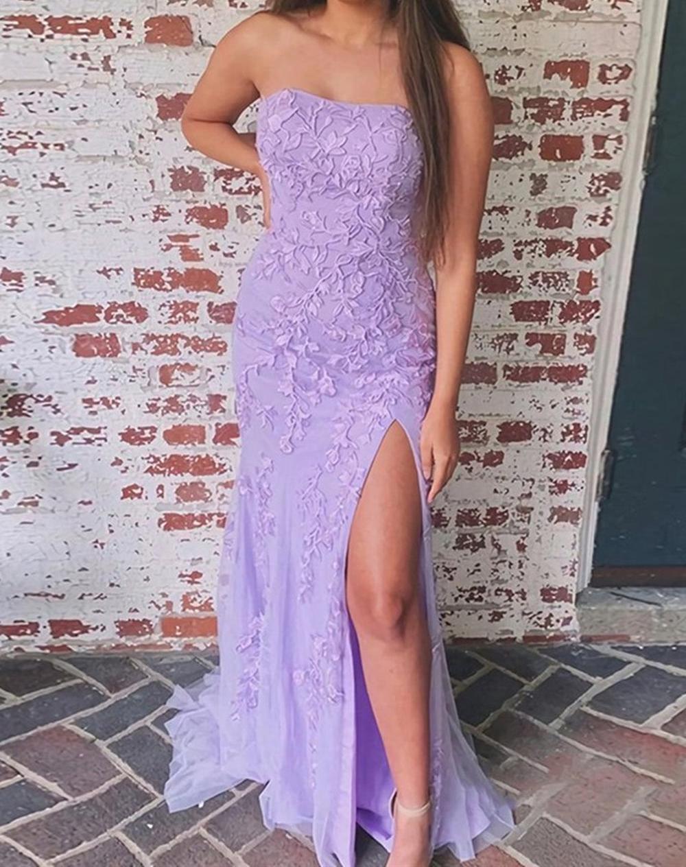 Unthony - Strapless Mermaid Yellow/Pink/Purple Lace Prom Dresses