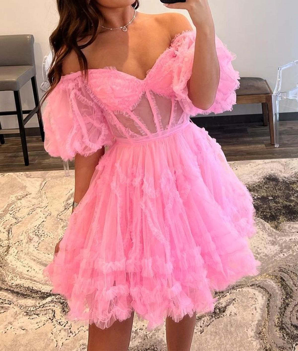 Unthony - Princess Off the Shoulder Pink Prom Dress