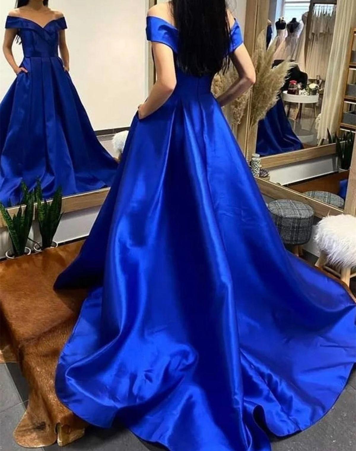 Unthony - Off Shoulder Royal Blue/Purple/White Long Prom Dress