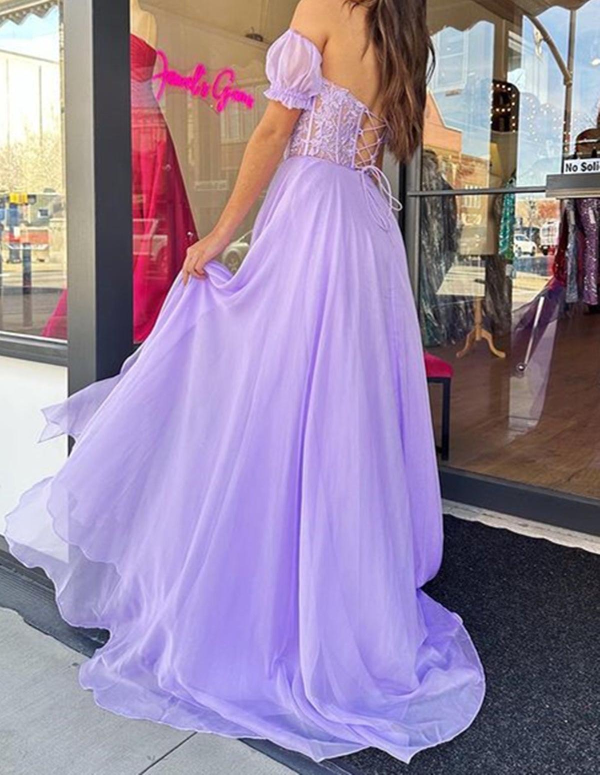 Unthony - Strapless Sweetheart Neck Purple Lace Long Prom Dress
