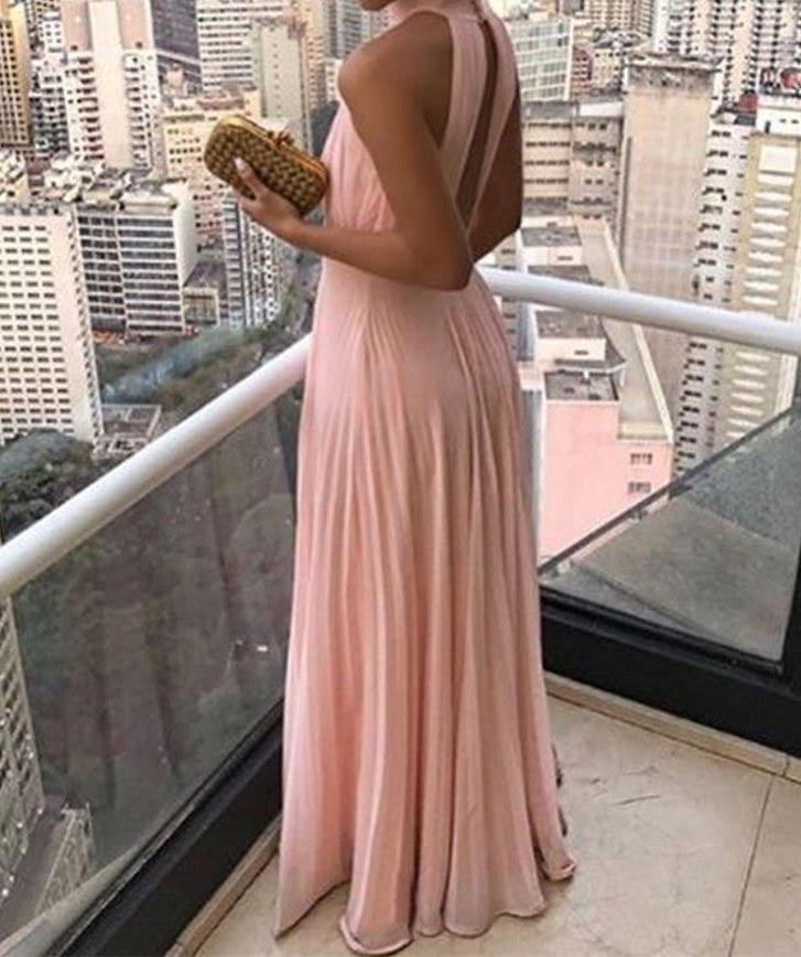 Unthony - Unique Pink Chiffon Long Prom Dresses
