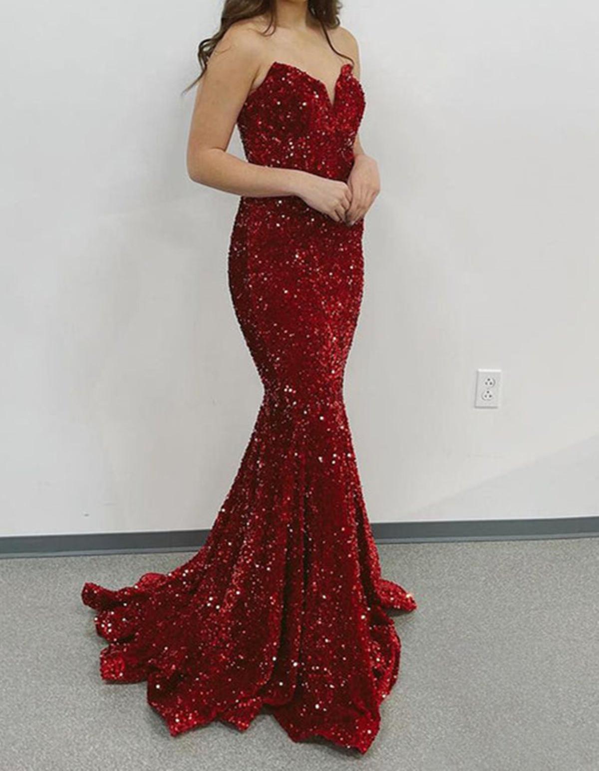 Unthony - Shiny Sequins Mermaid Burgundy/Blue/Black Long Prom Dress
