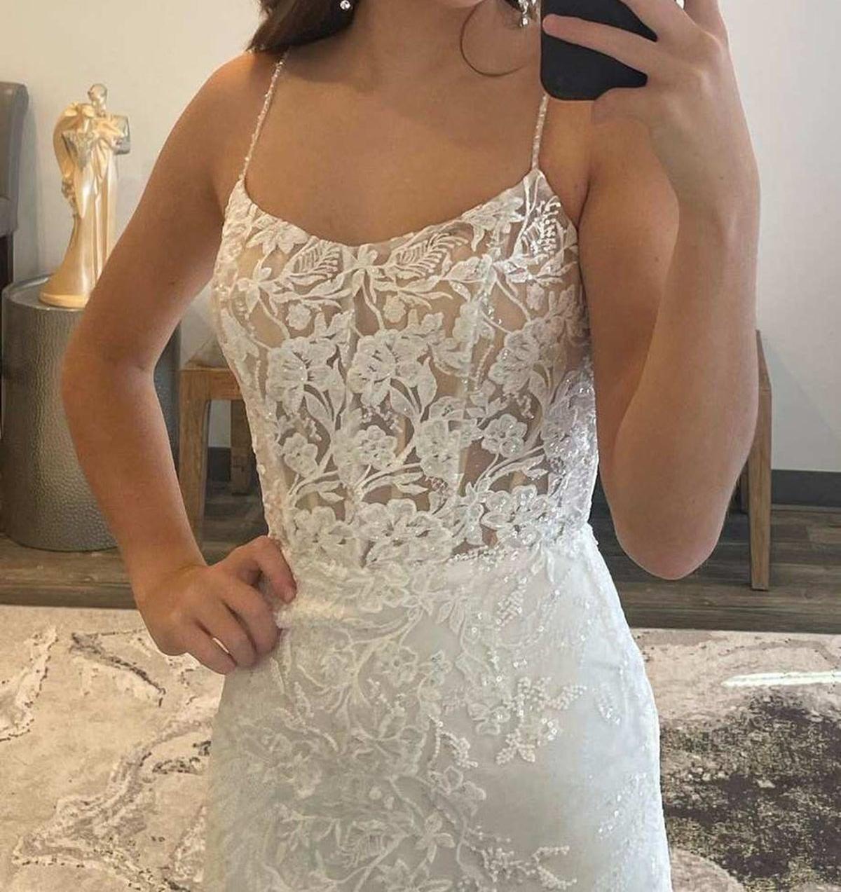 Unthony - Backless Mermaid White Lace Long Prom Dress