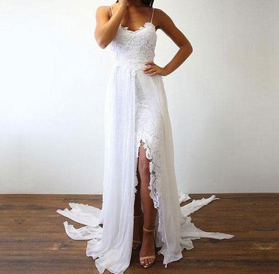 Unthony - White Backless Tulle Lace Prom Dress