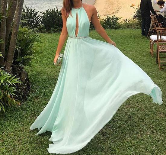 Unthony - Green Halter Neck Backless Chiffon Long Prom Dress