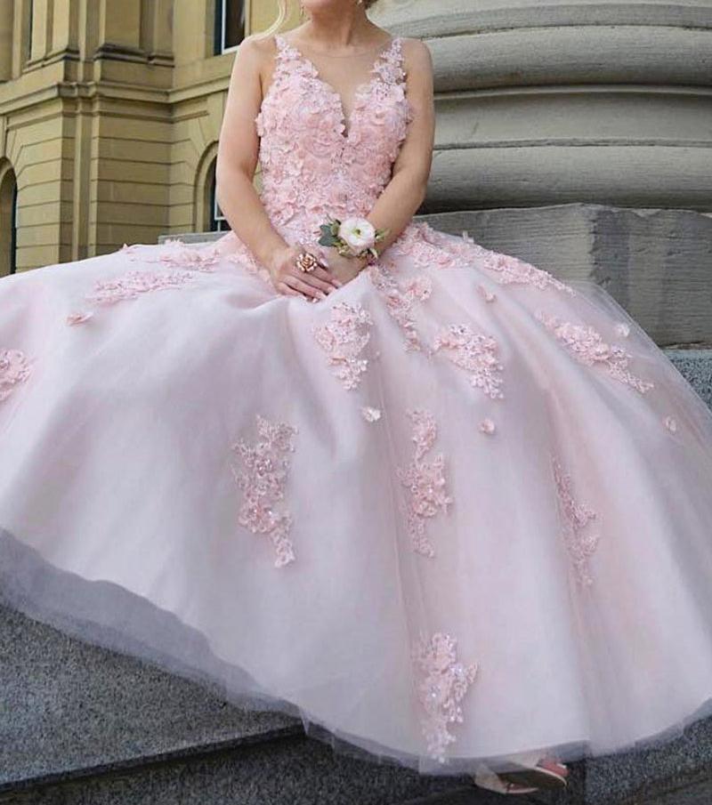 Unthony - Elegant Backless Lace Appliques Pink Long Prom Dresses