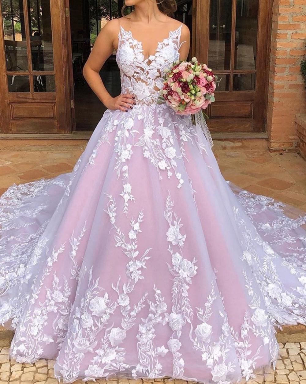 Unthony - V Neck White Lace Long Prom Dress