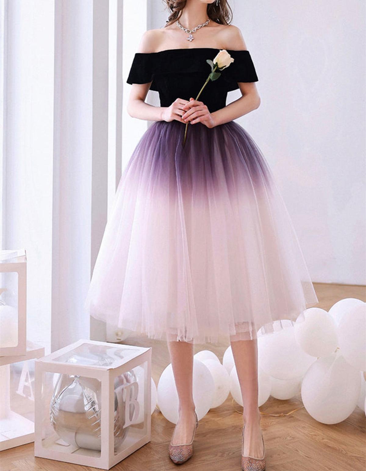 Unthony - Off Shoulder Ombre Tulle Short Prom Homecoming Dress
