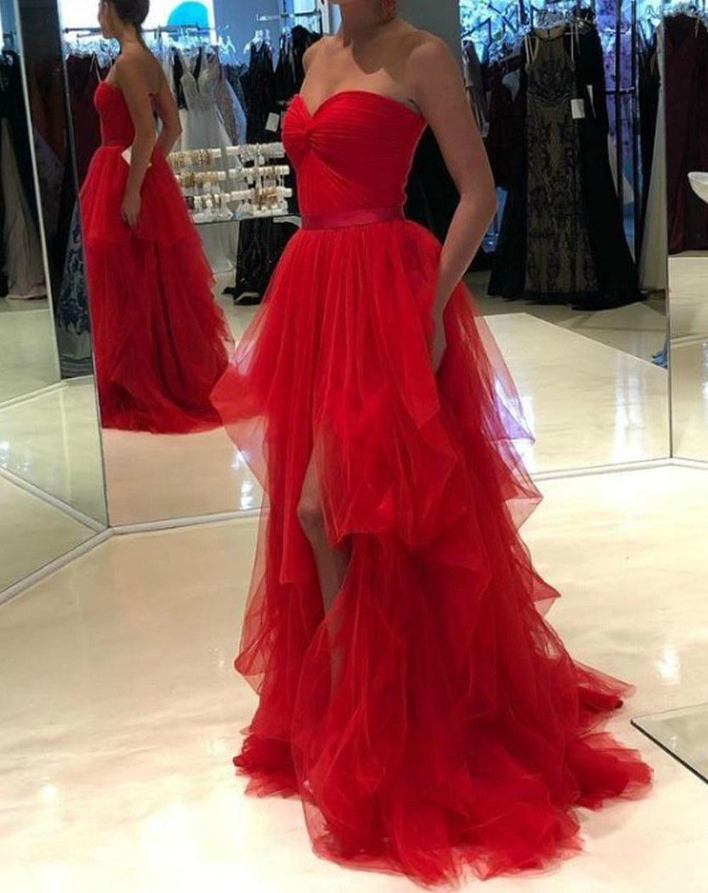 Unthony - High Low Strapless Champagne/Red Long Prom Dress
