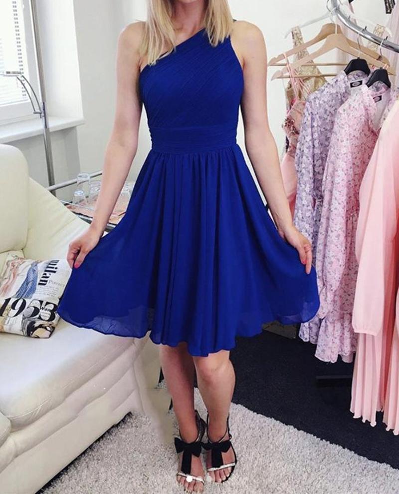 Unthony - Cute One Shoulder Blue/Pink Short Prom Dress
