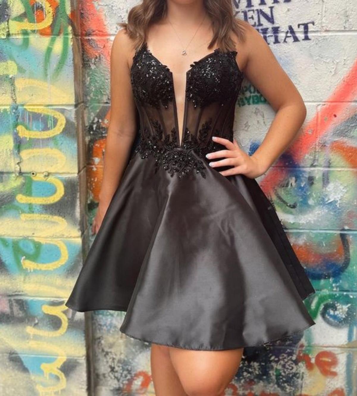 Unthony - V Neck Beaded Black Lace Prom Dress