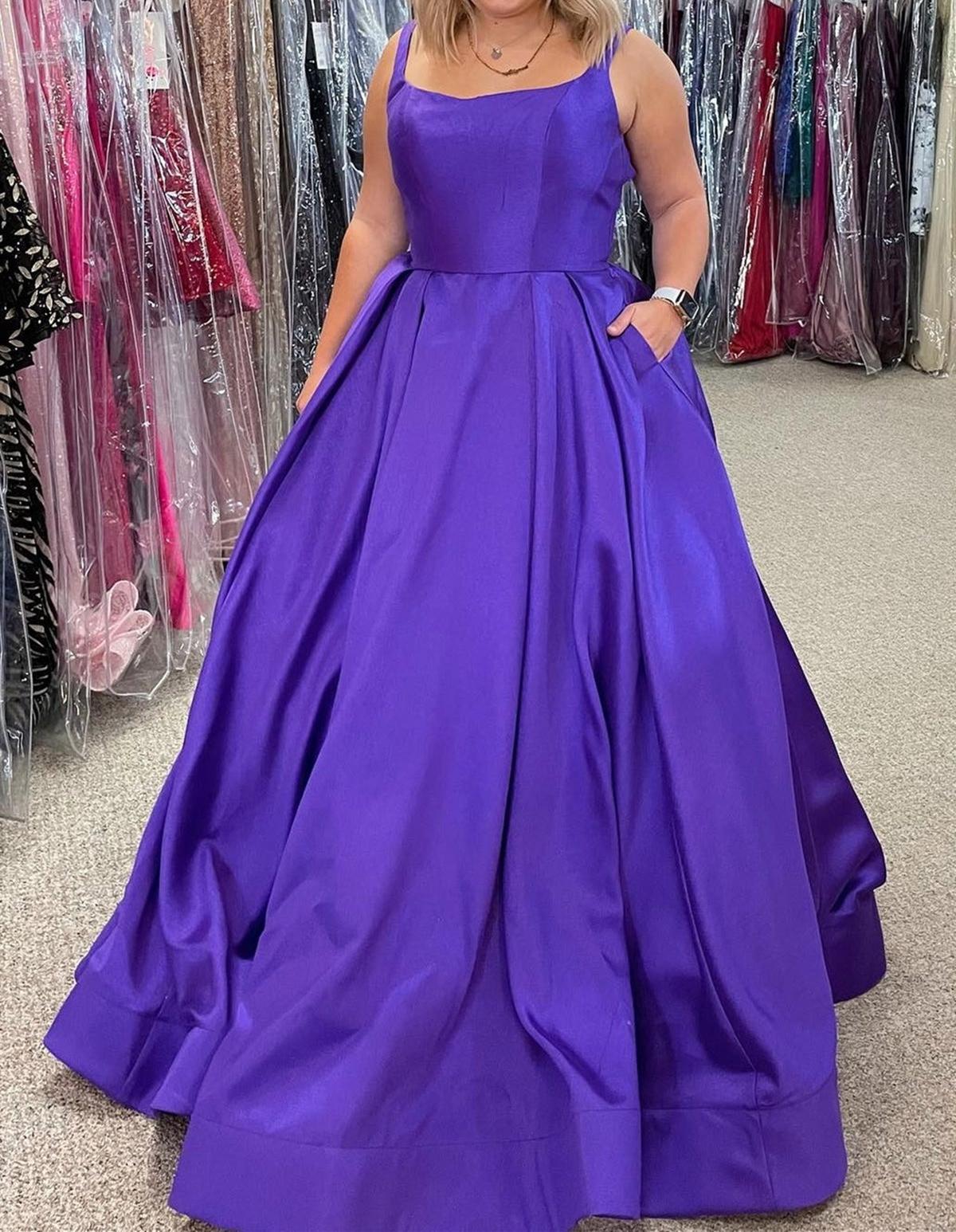 Unthony - A Line Backless Purple Satin Long Prom Dress