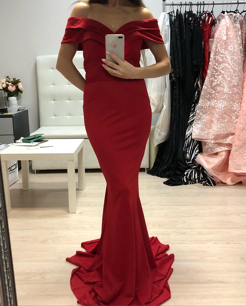 Unthony - Off Shoulder Mermaid Red Long Prom Dress