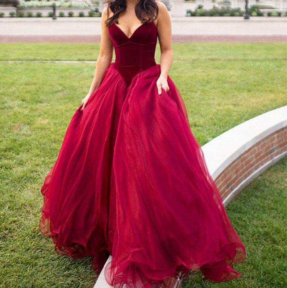 Unthony - Custom Made A Line Sweetheart Neck Burgundy Long Prom Dresses