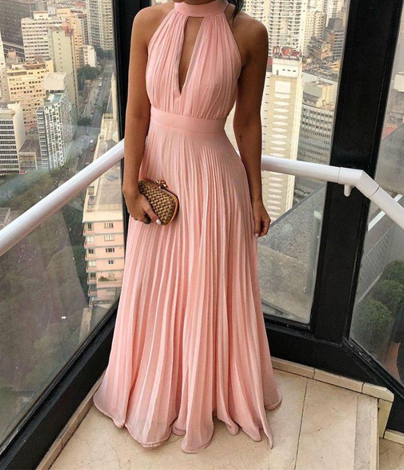 Unthony - Unique Pink Chiffon Long Prom Dresses