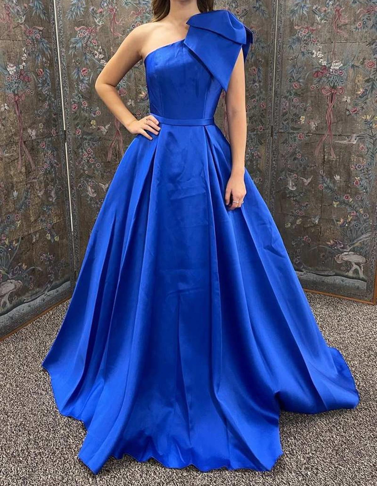 Unthony - One Shoulder Royal Blue/Yellow Long Prom Dress