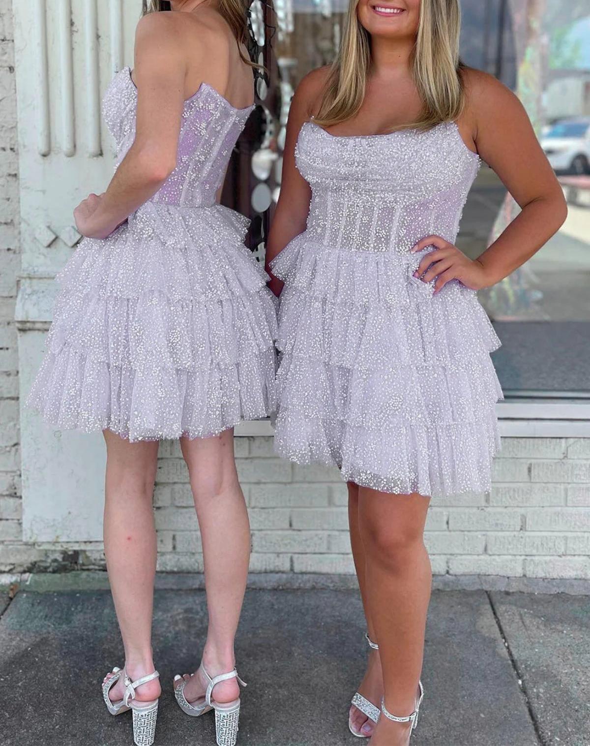 Unthony - Bling Bling Strapless Layered Lilac Short Prom Dress