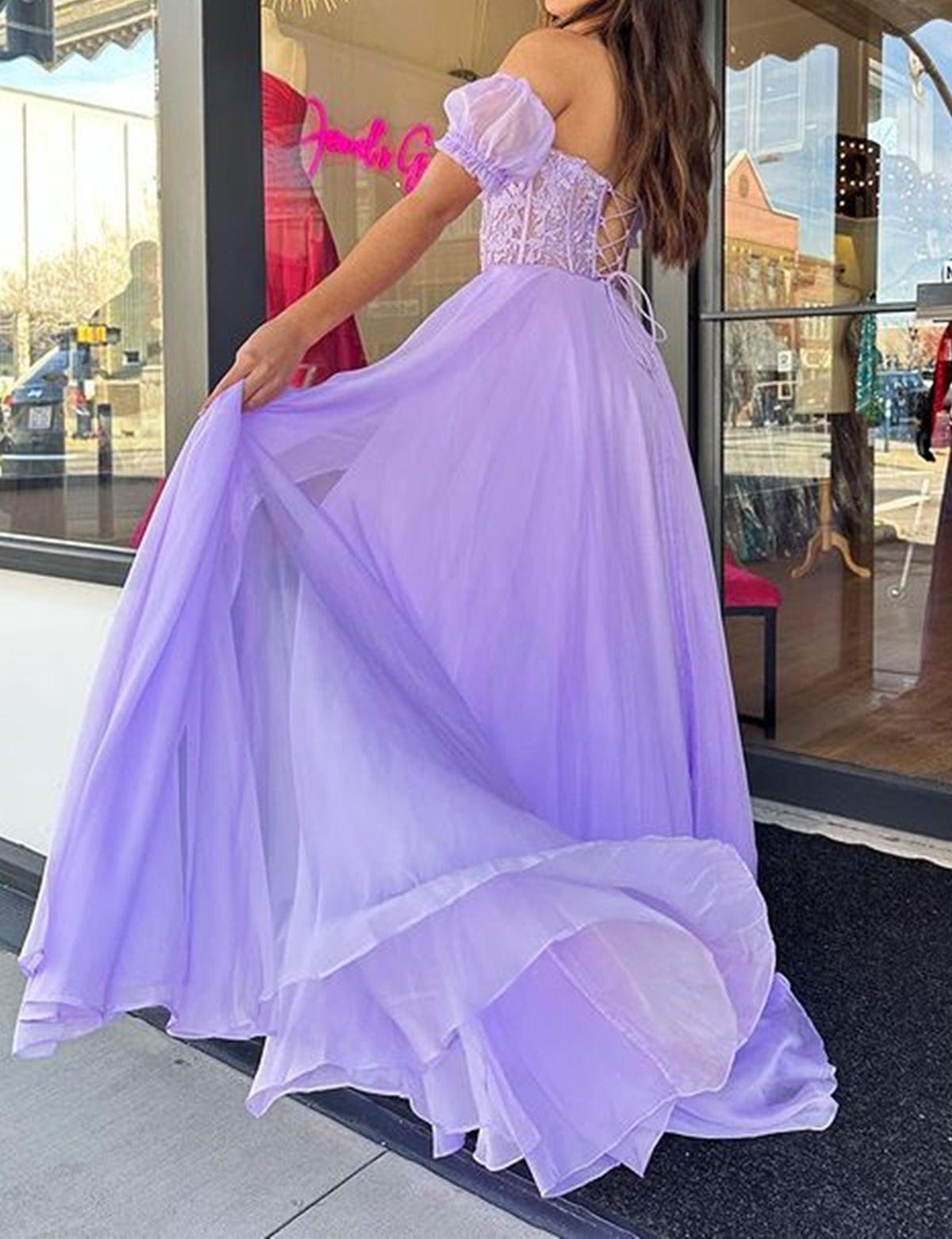 Unthony - Strapless Sweetheart Neck Purple Lace Long Prom Dress