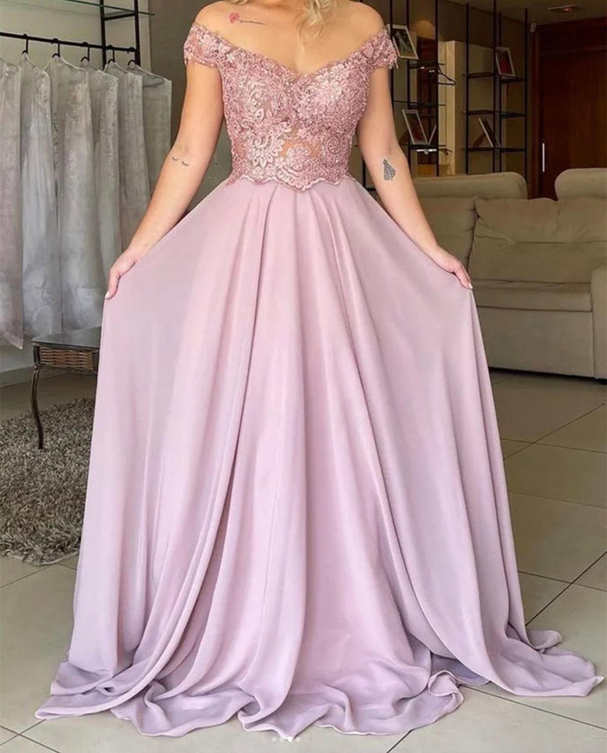 Unthony - Off Shoulder Blue/Pink/Green/Burgundy Lace Top Long Prom Dress