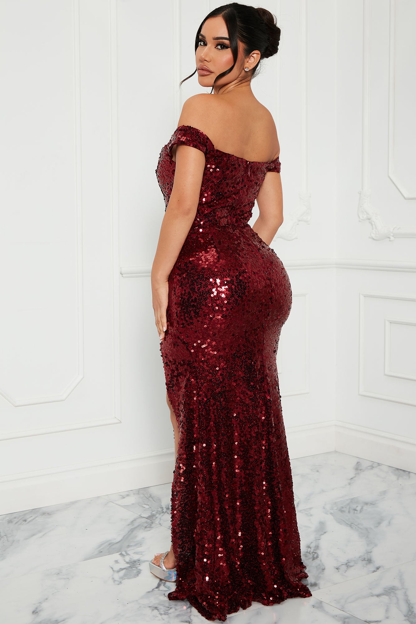 Champagne Please Sequin Maxi Dress - Wine