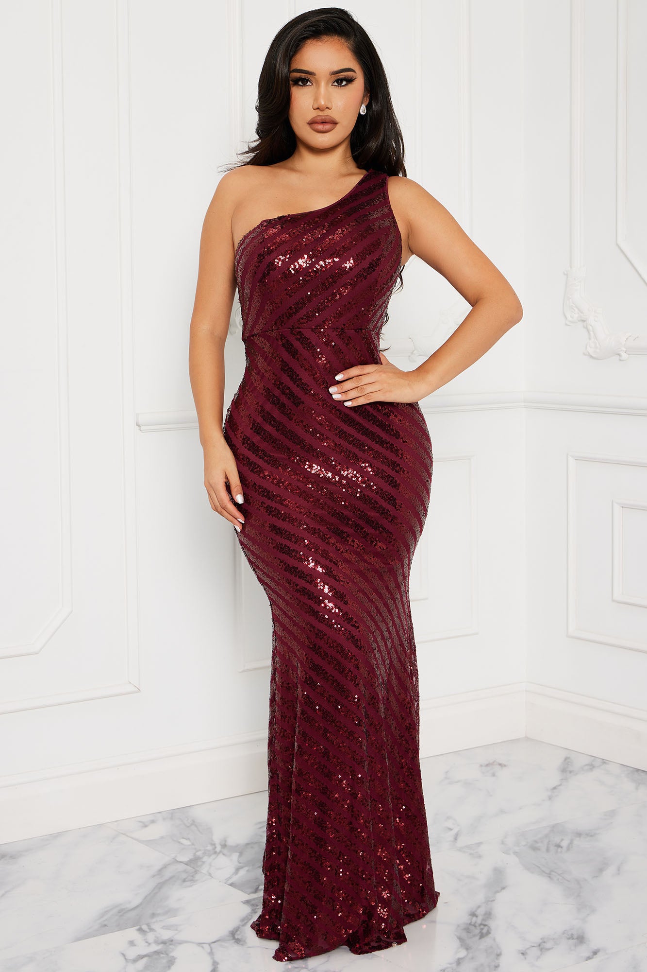 Cassandra Sequin Maxi Dress - Burgundy