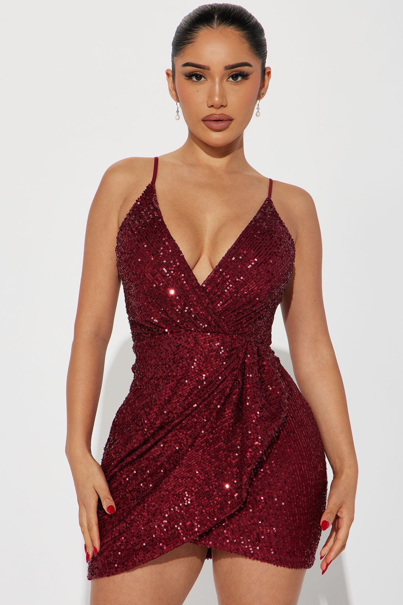 Brianna Sequin Mini Dress - Burgundy