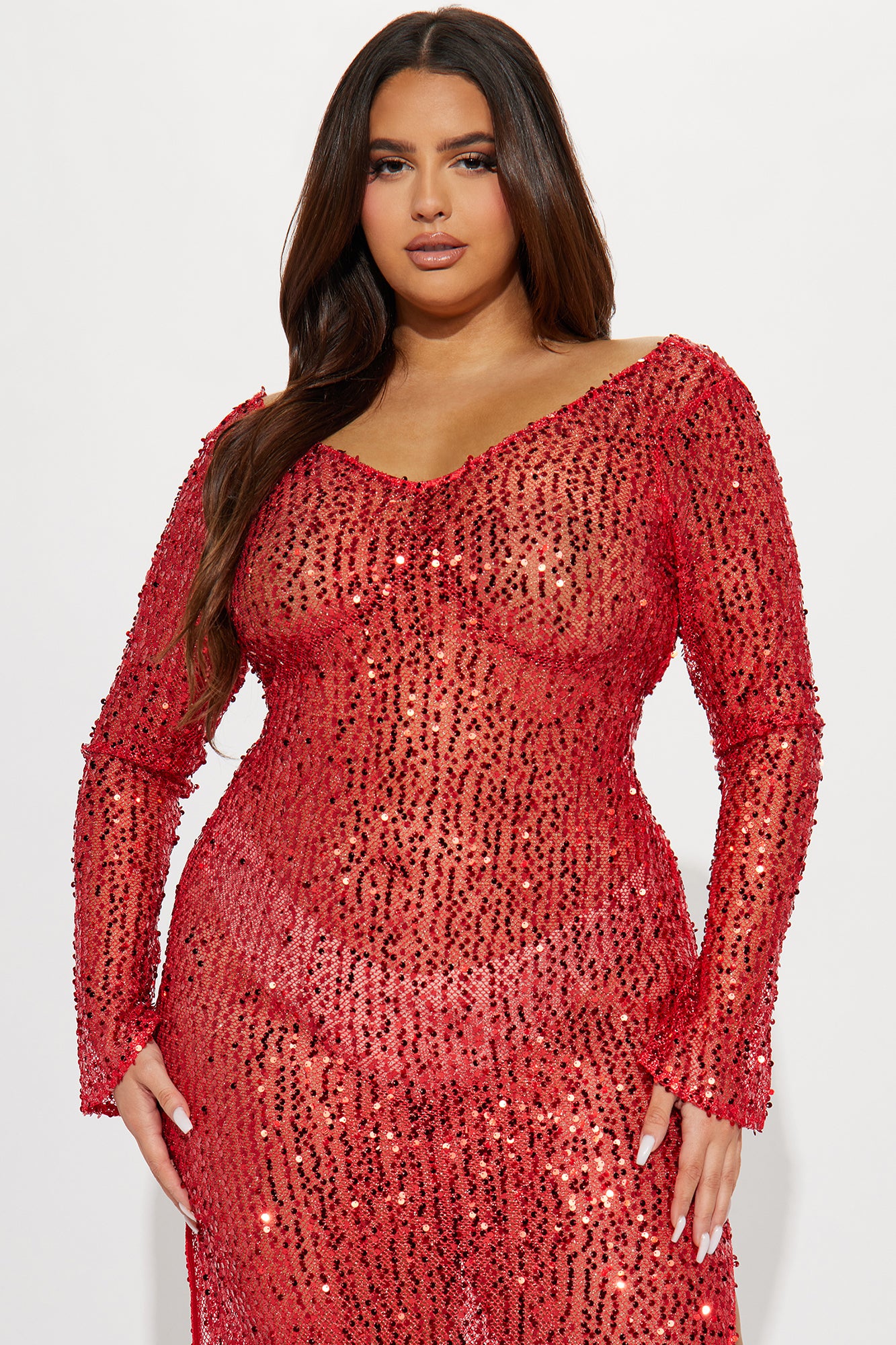 Alicia Sequin Crochet Maxi Dress - Red