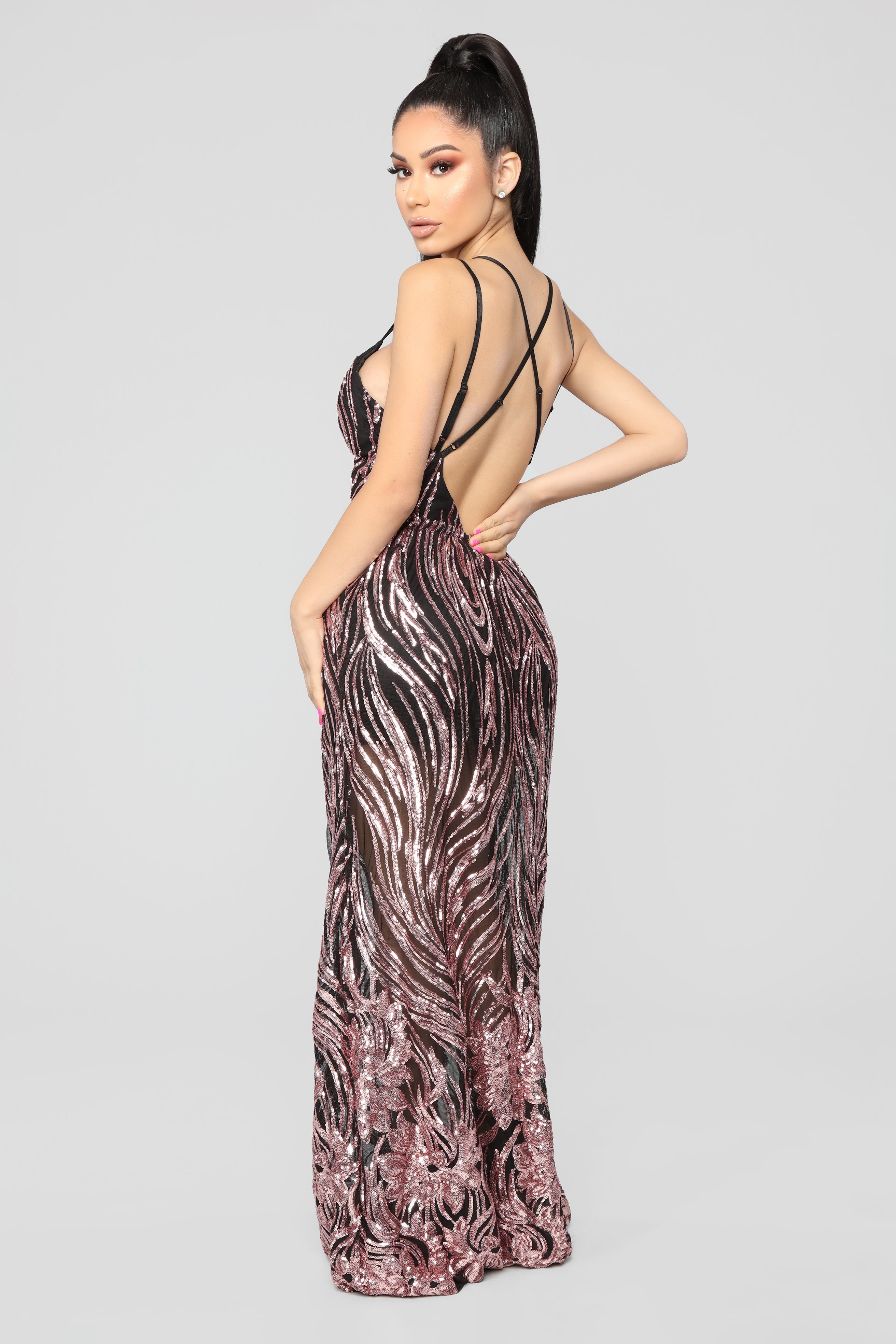 Cherished Sequin Dress - Rose Gold/Black