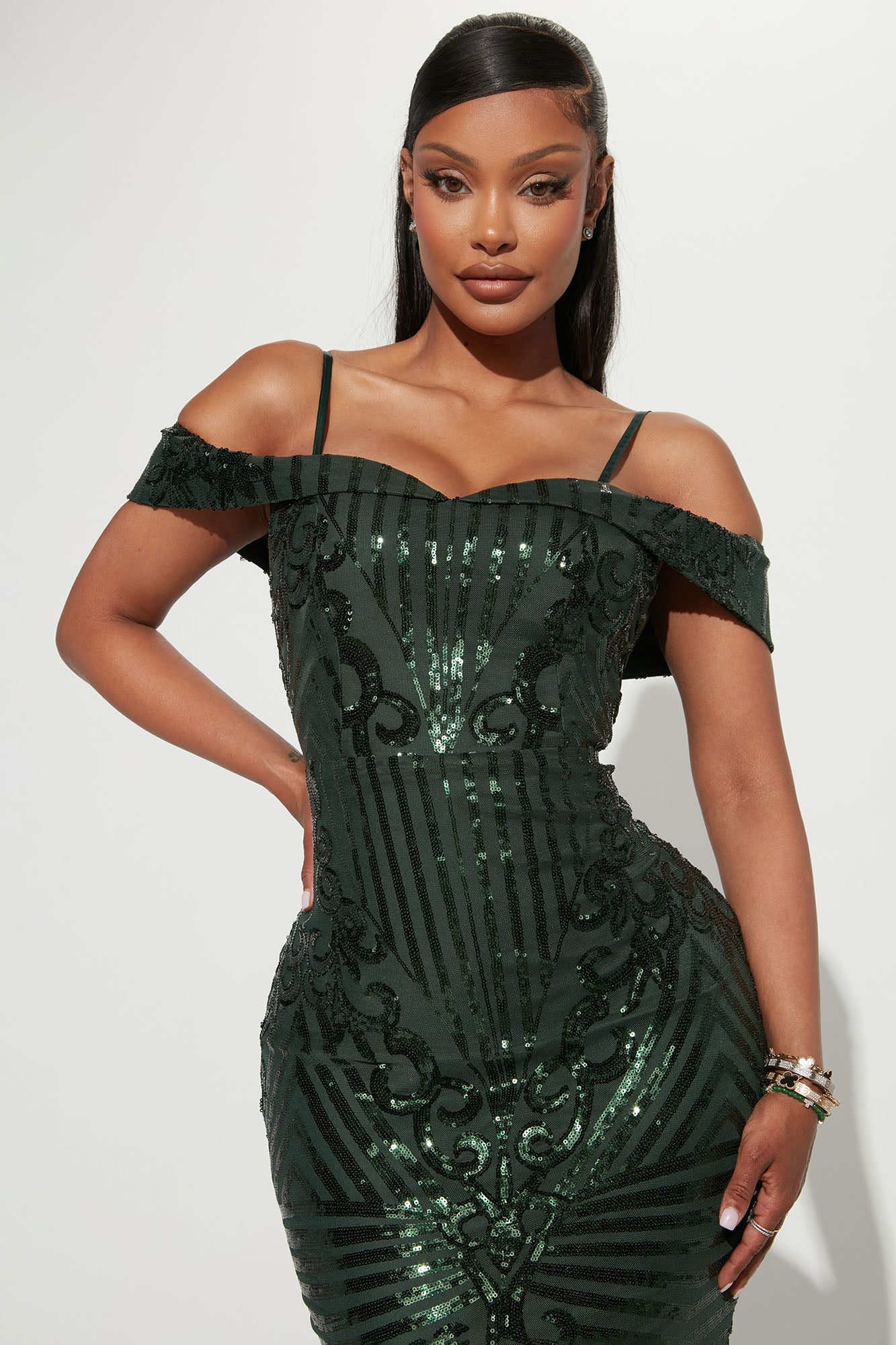 Brianda Sequin Maxi Dress - Hunter