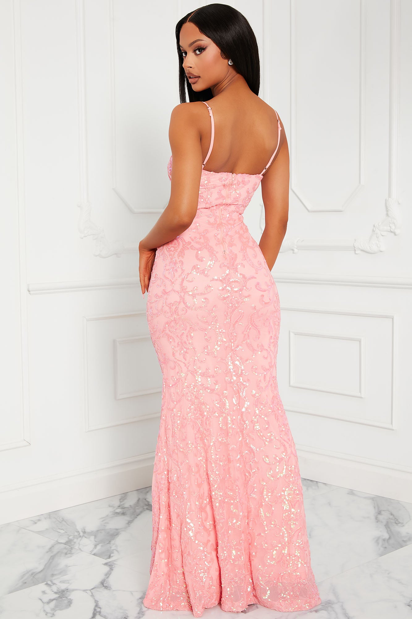 Ashley Sequin Maxi Dress - Coral