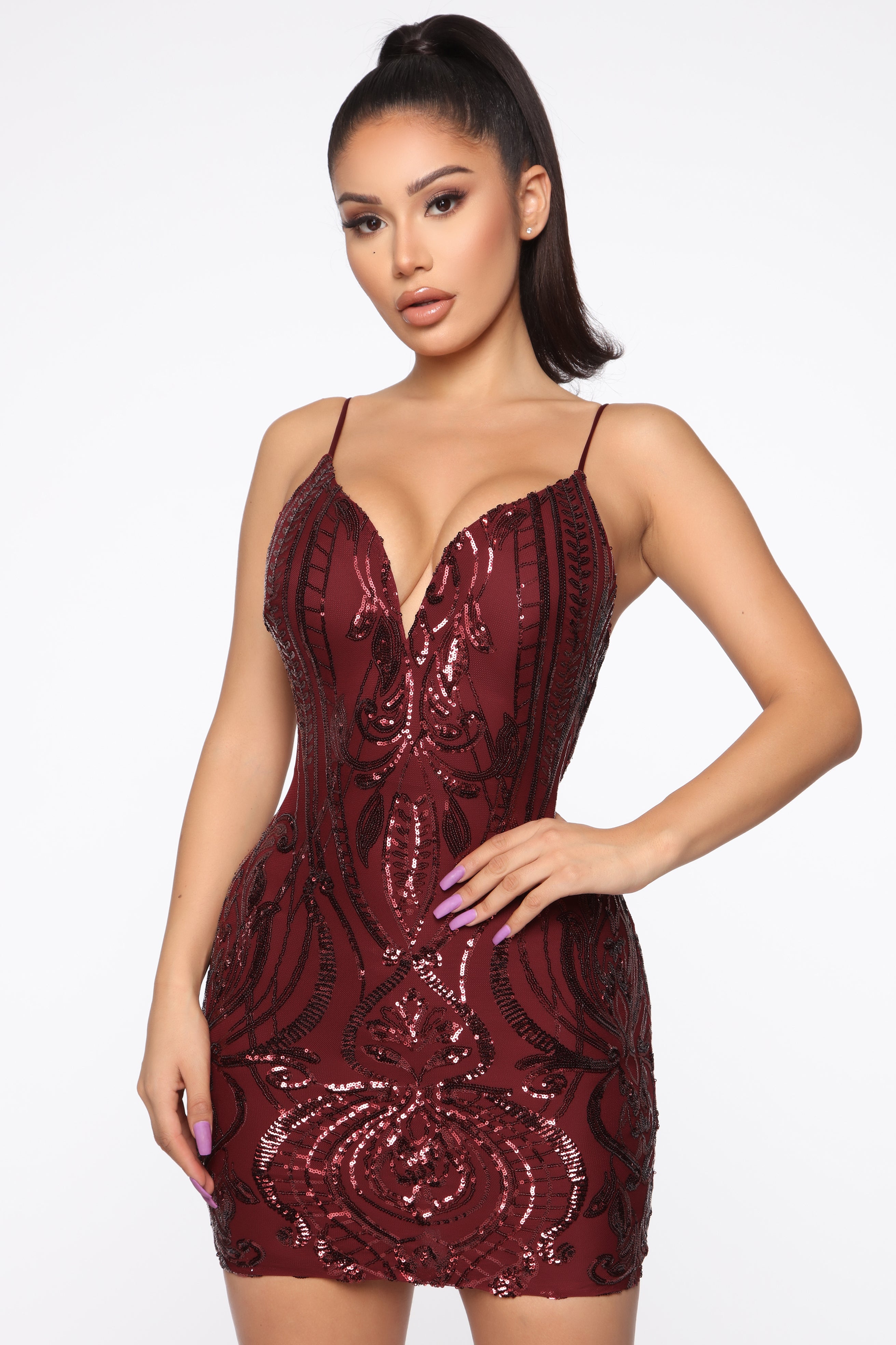 Beautiful Liar Sequin Mini Dress - Burgundy