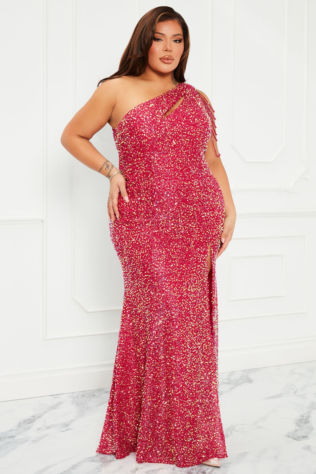 Alice Sequin Gown - Hot Pink