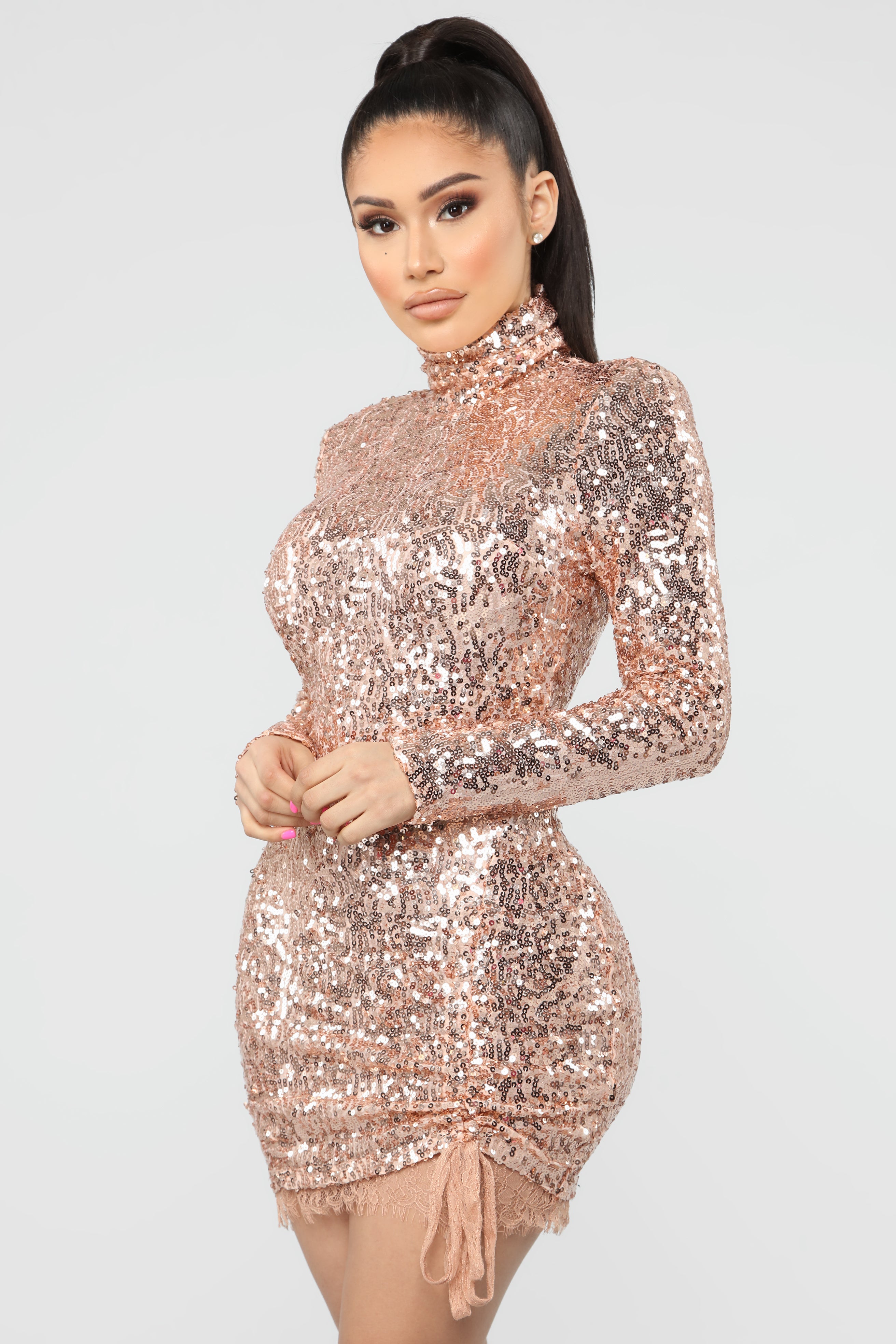 Craze For Fame Sequin Mini Dress - Rose Gold