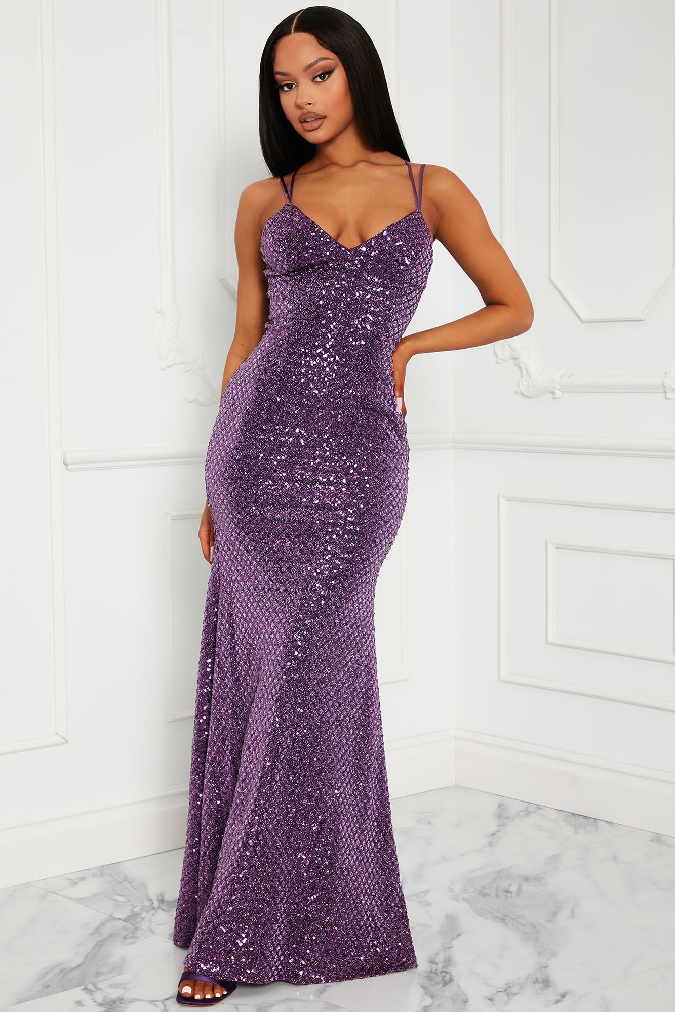 Chantal Sequin Maxi Dress - Purple