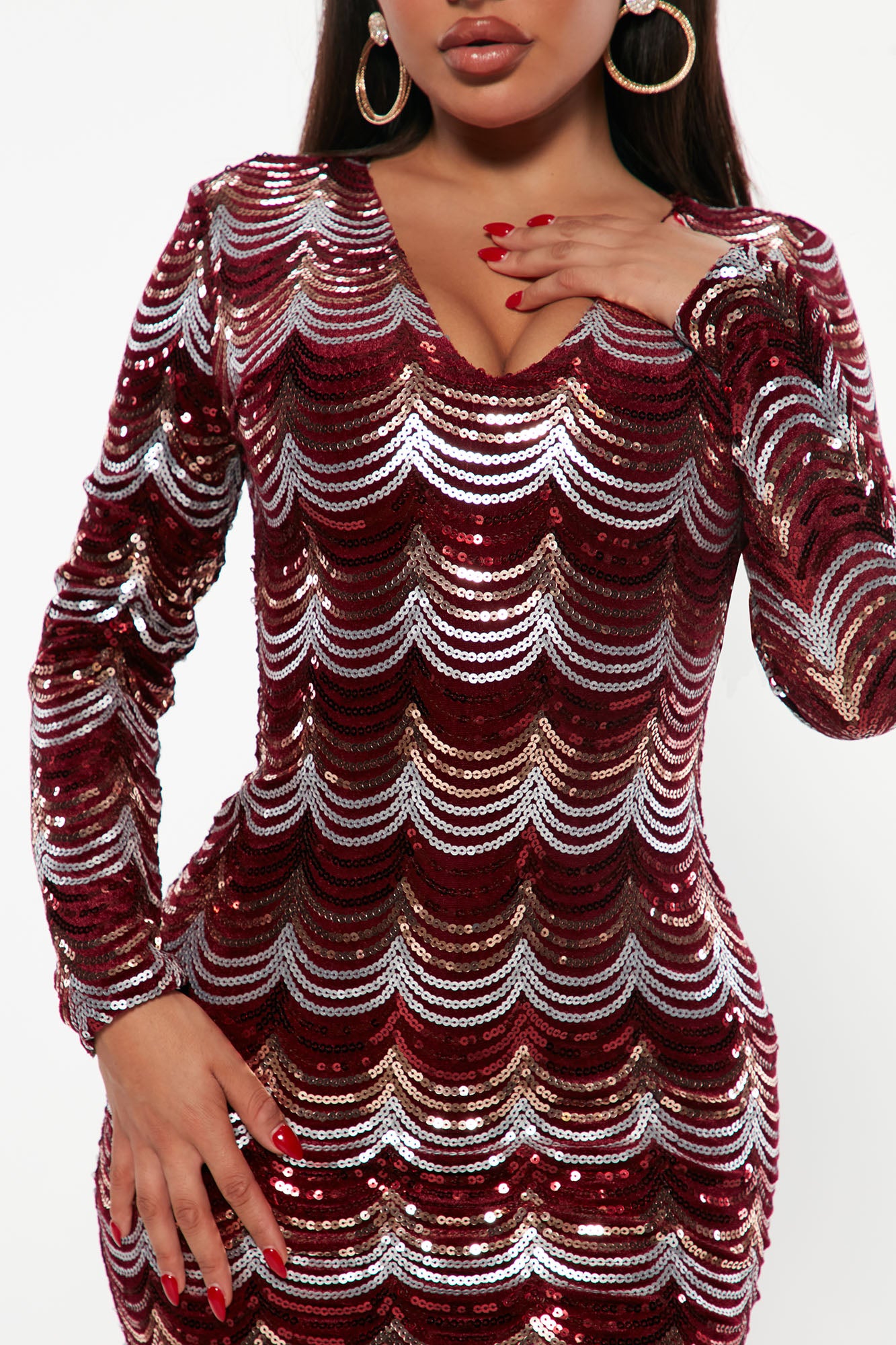 Always Blessed Sequin Midi Dress - Burgundy