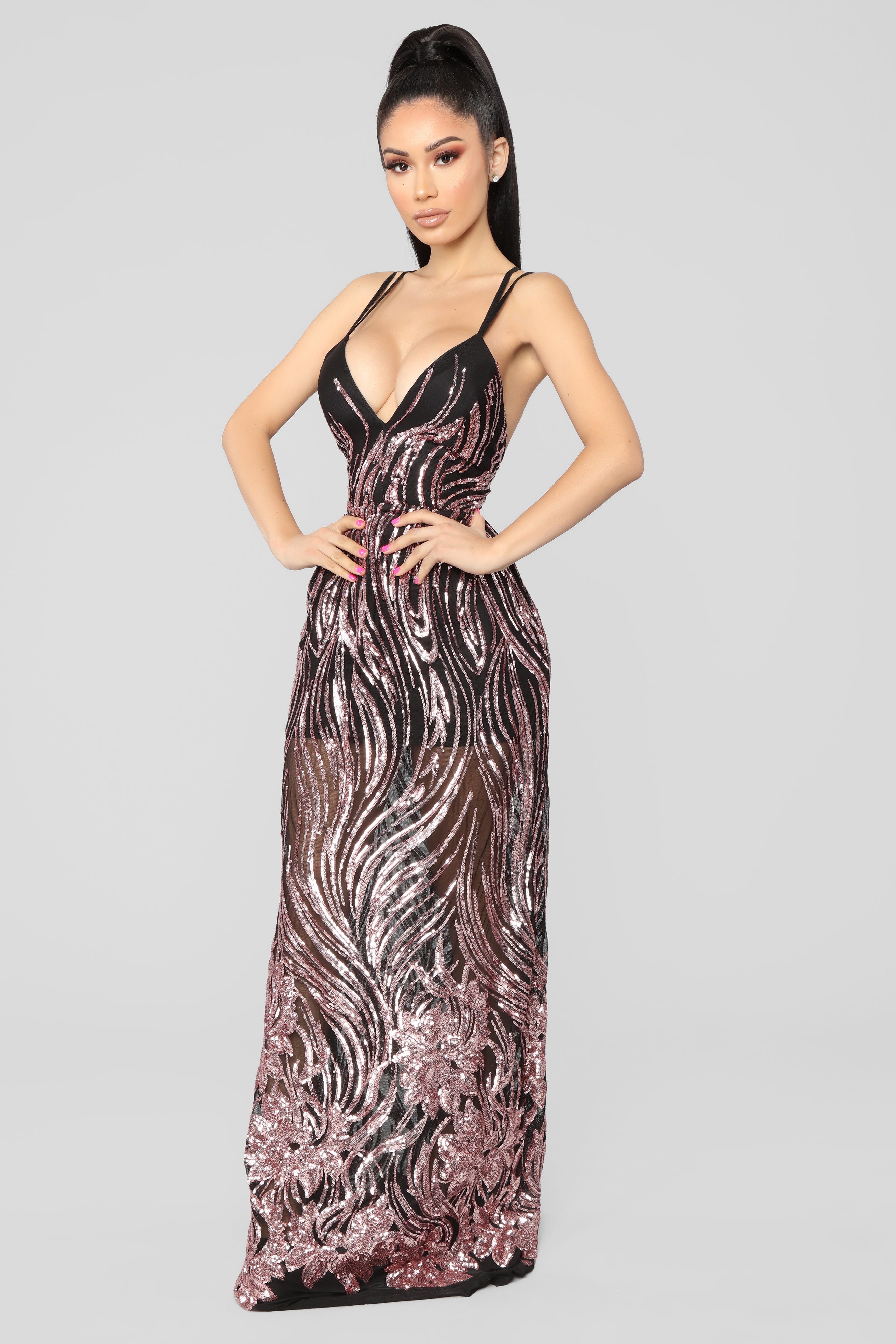 Cherished Sequin Dress - Rose Gold/Black