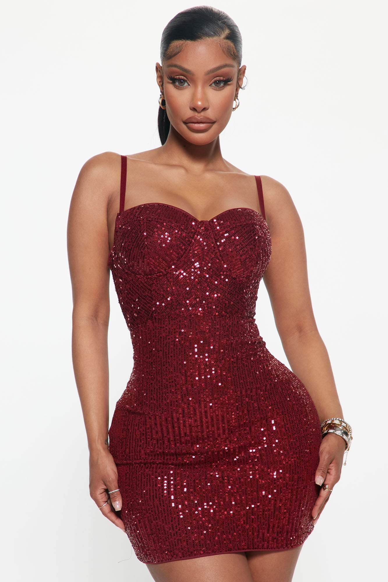 Arella Sequin Mini Dress - Burgundy