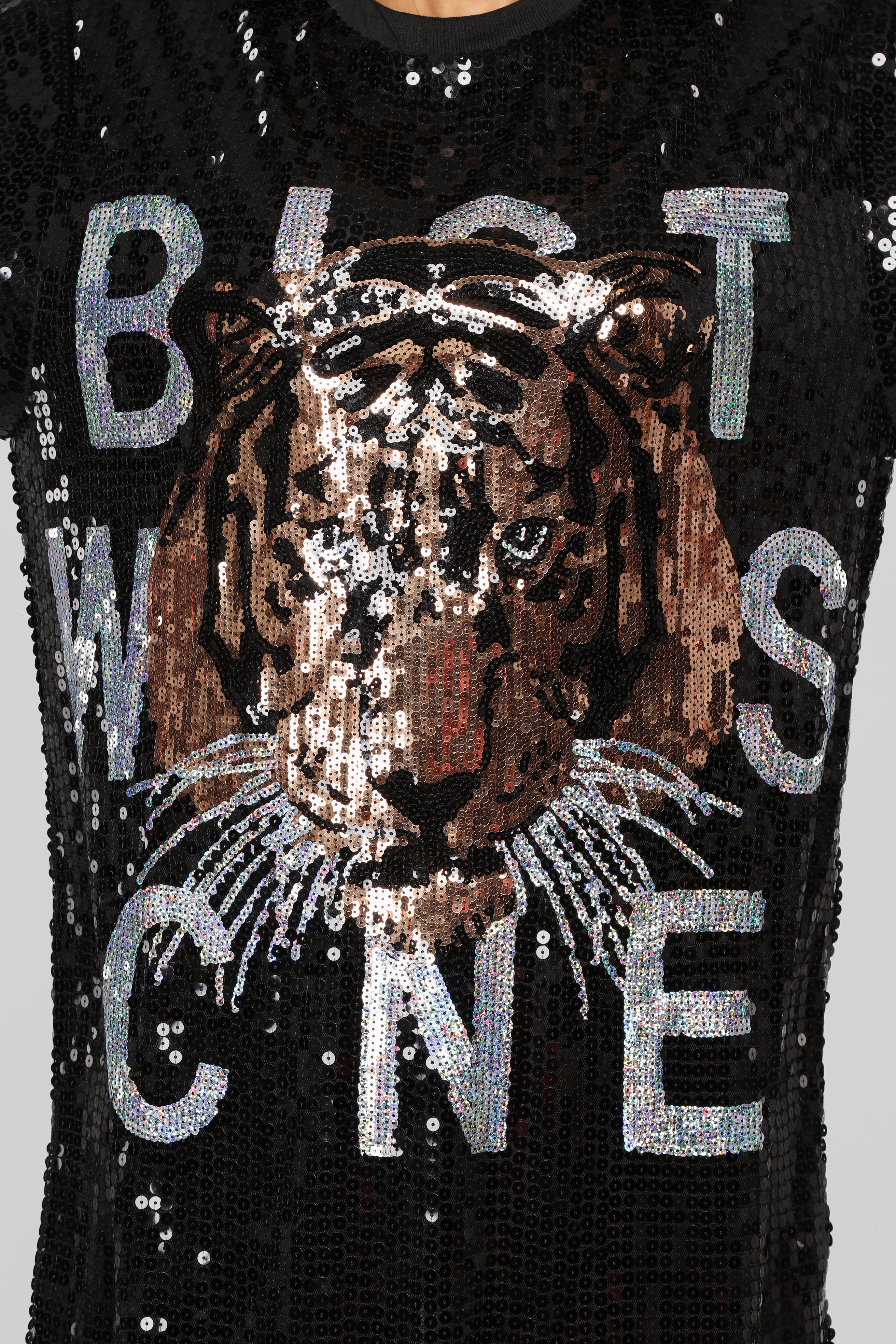 Animal Inside Me Sequin Shirt Dress - Black