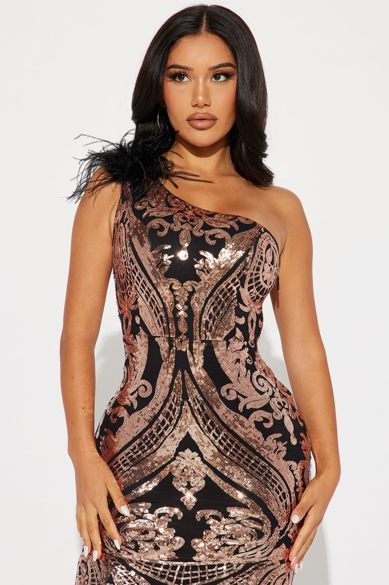 Ana Sequin Gown - Black/Rose Gold