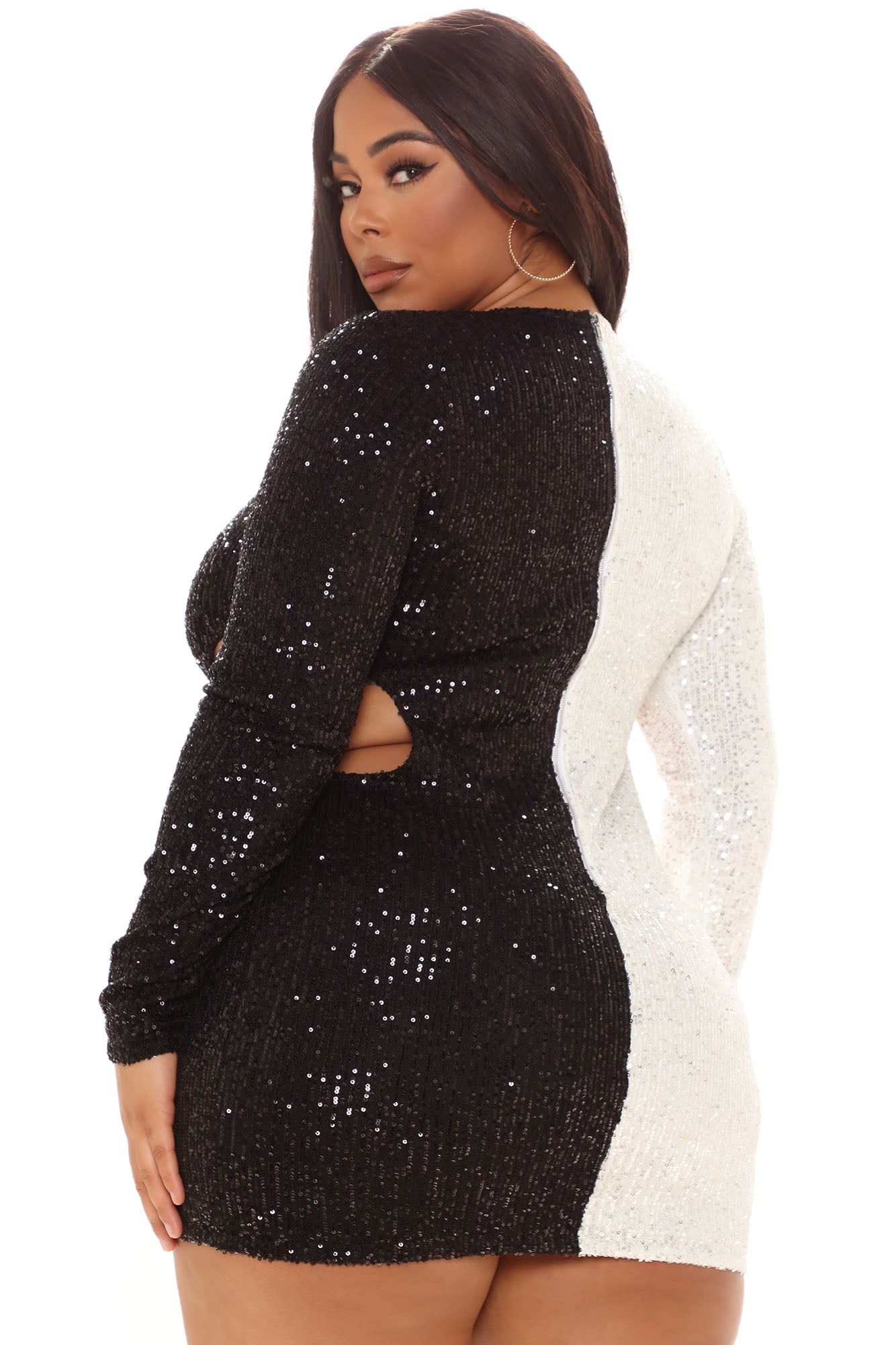 Be Yourself Sequin Mini Dress - Black/White