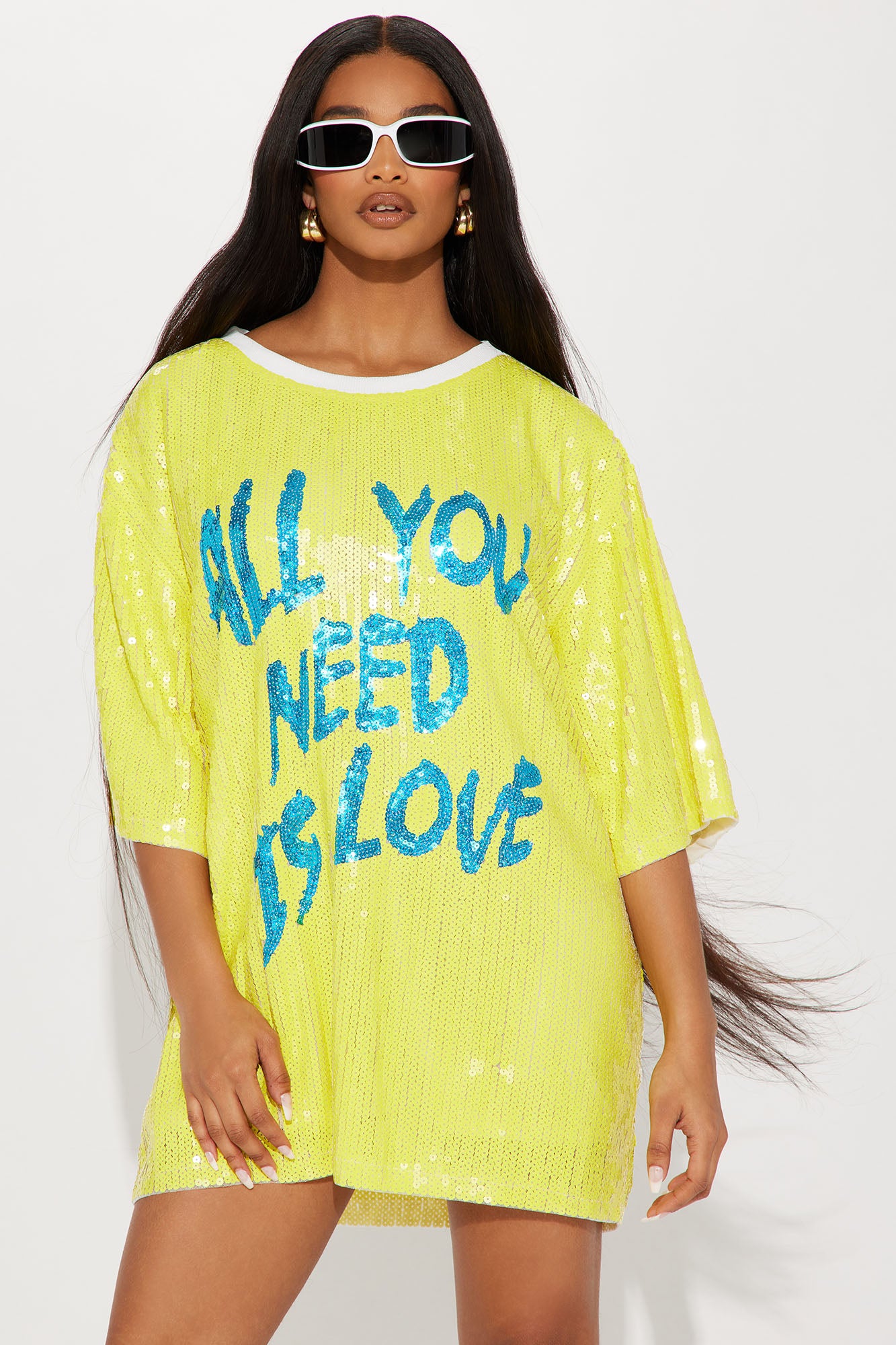 All You Need Is Love Sequin Tunic - Yellow