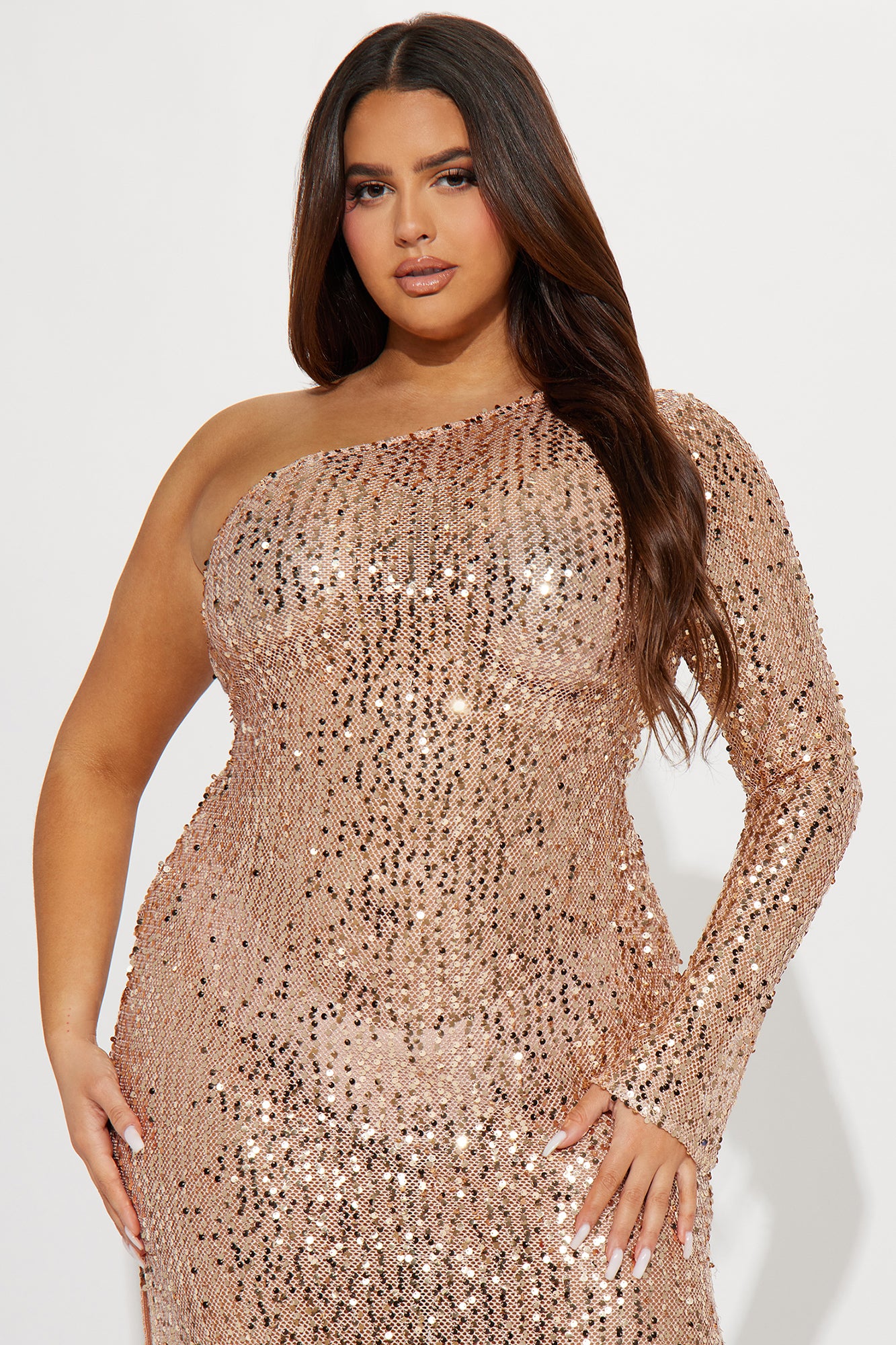 Belle Sequin Crochet Maxi Dress - Rose Gold