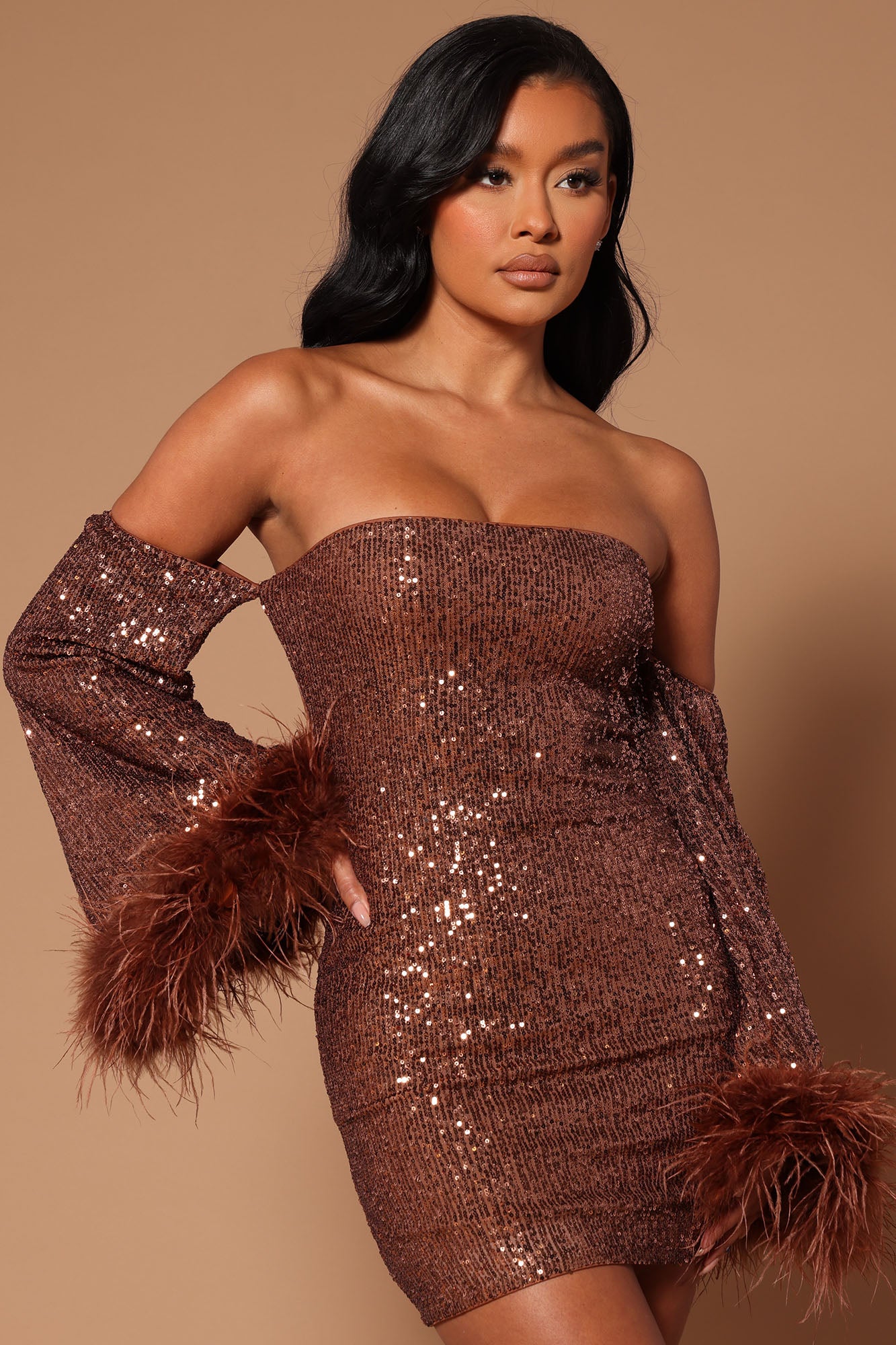 Anita Sequin Mini Dress Set - Chocolate