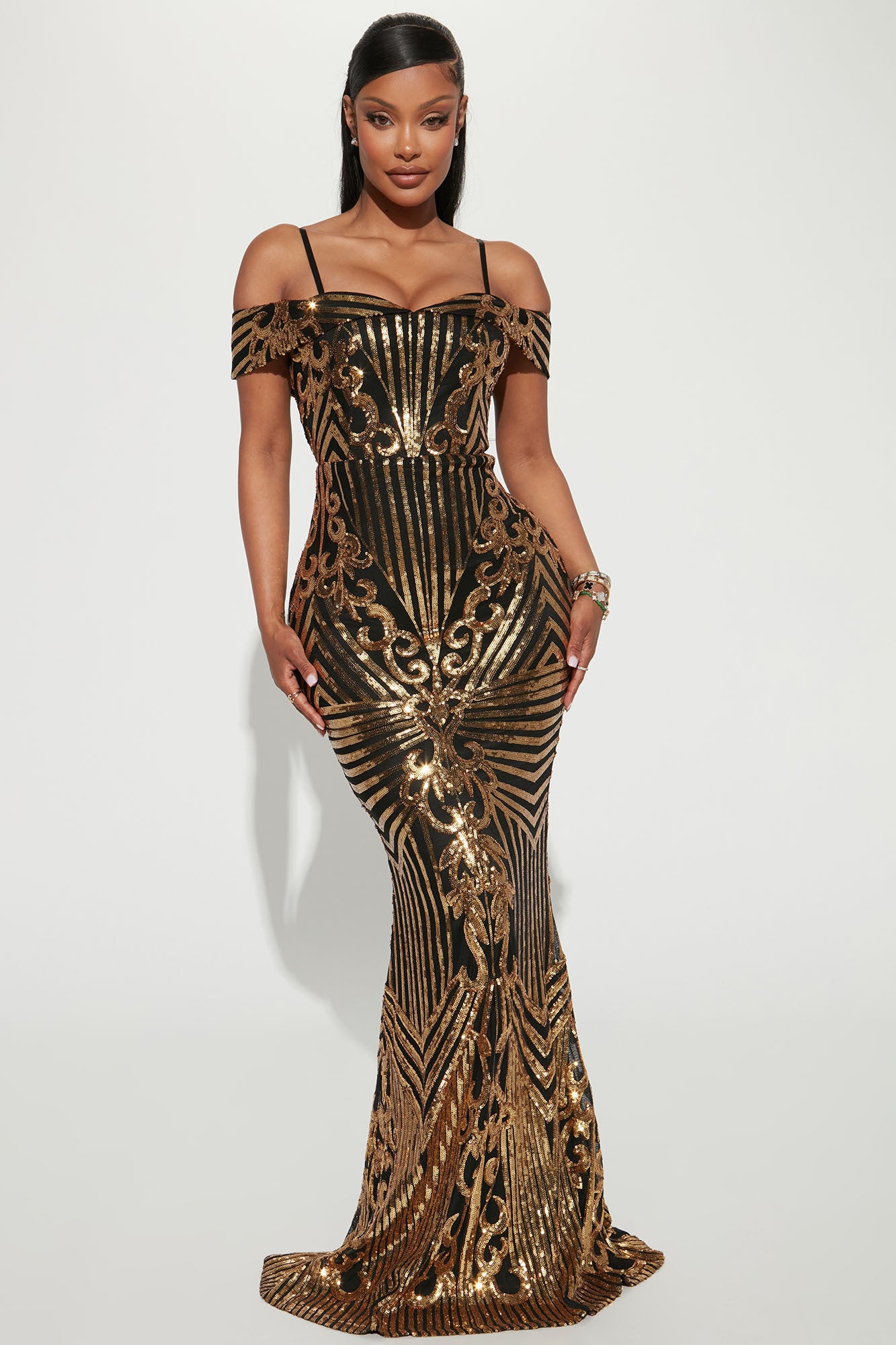 Brianda Sequin Maxi Dress - Black/Gold