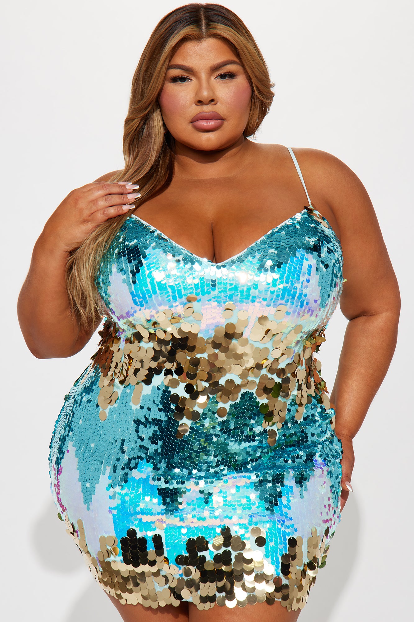 Cabo Disco Sequin Mini Dress - Aqua/Combo