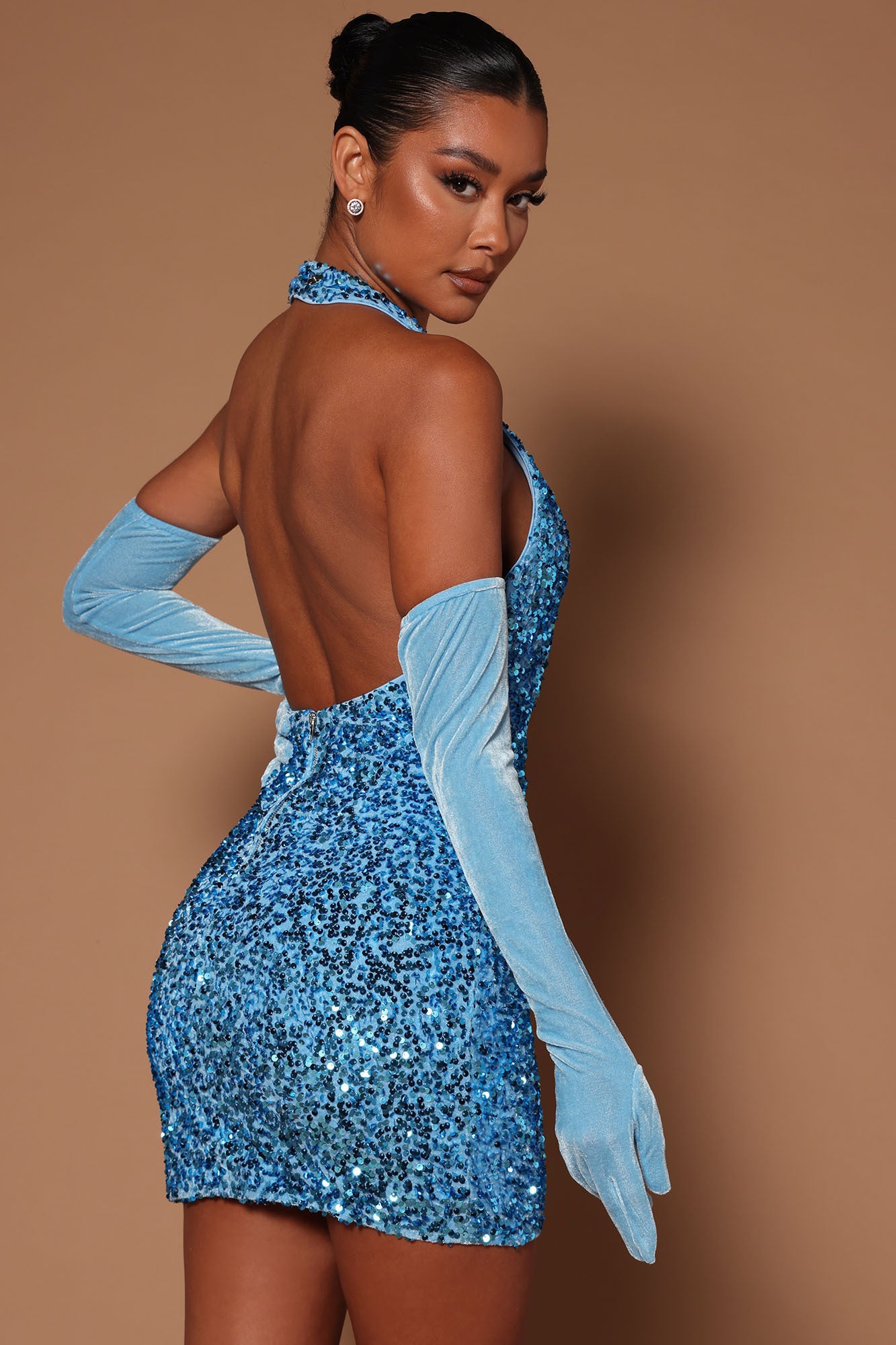 Cara Sequin Halter Mini Dress - Turquoise