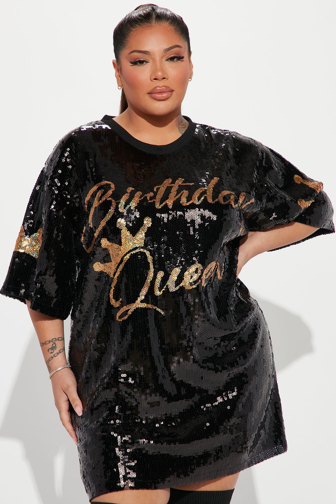 Birthday Queen Sequin Tunic - Black