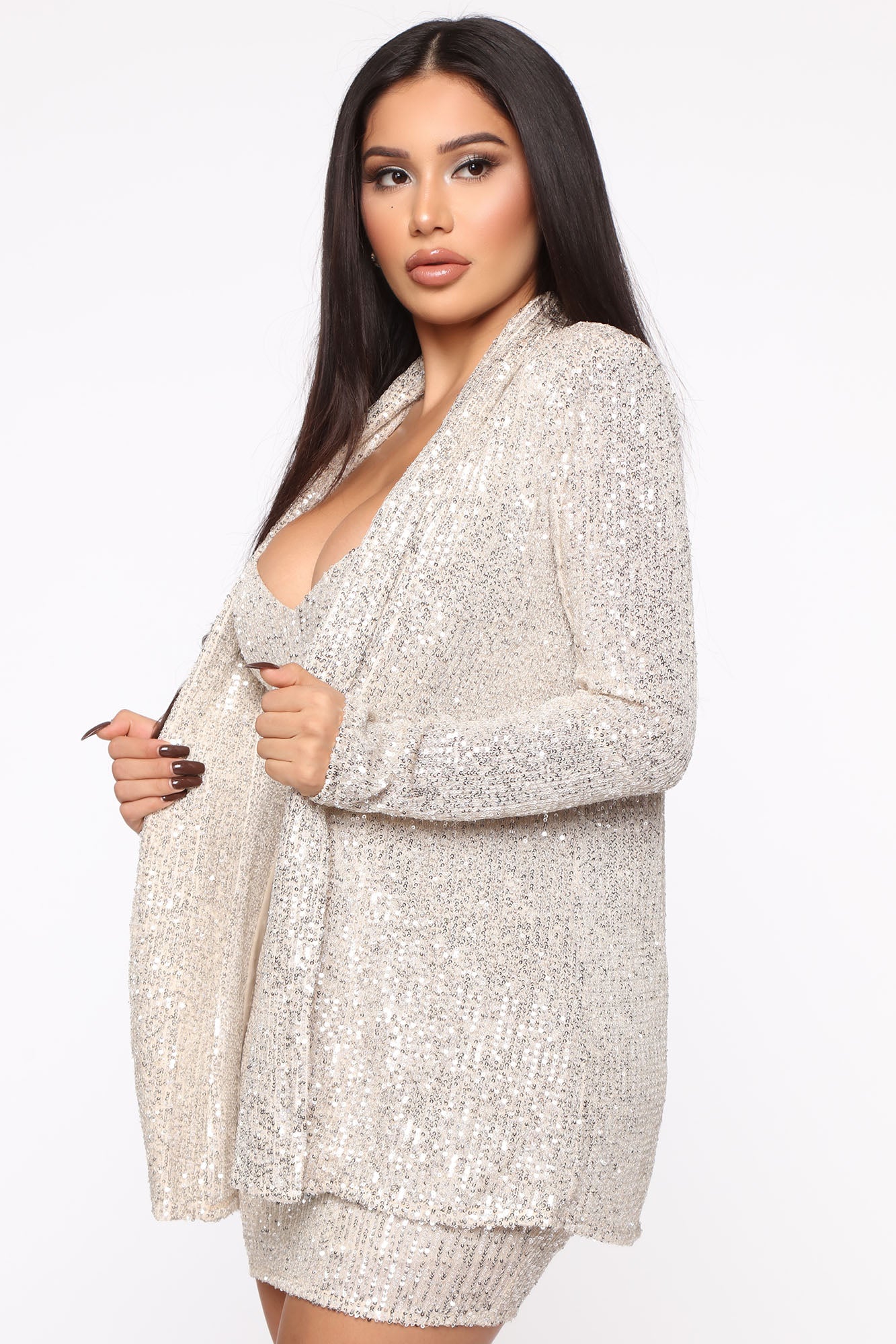 Attract The Paparazzi 2 Piece Mini Dress Set - Silver